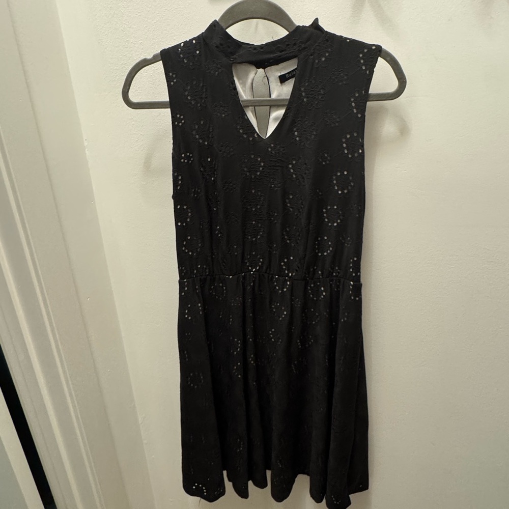 Black Sleeveless Eyelet Dress with Key Hole Neckline